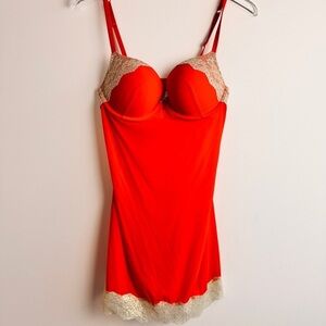NEW Victoria’s Secret size 36C Red Slip with Cups Gold Lace
